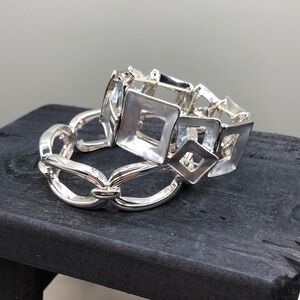 Bundle lot 2 modernist-brutalist style stretch bracelets.